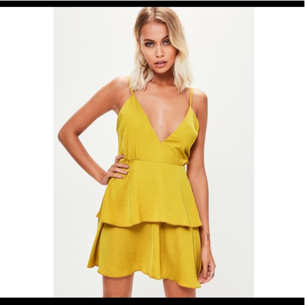 MISSGUIDED YELLOW SATIN DRESS